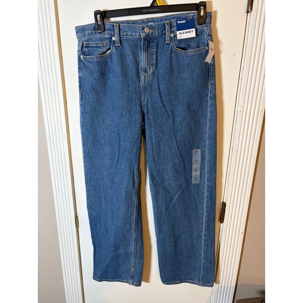 Old Navy Baggy Built-In Tough Jeans Medium Wash Blue Denim Size 18 NWT